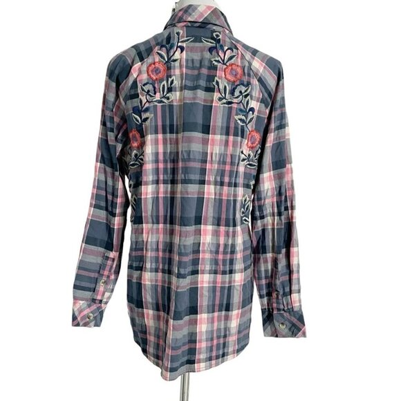 Tolani Collection Small Top Blouse Embroidered Boho Plaid - Picture 4 of 8